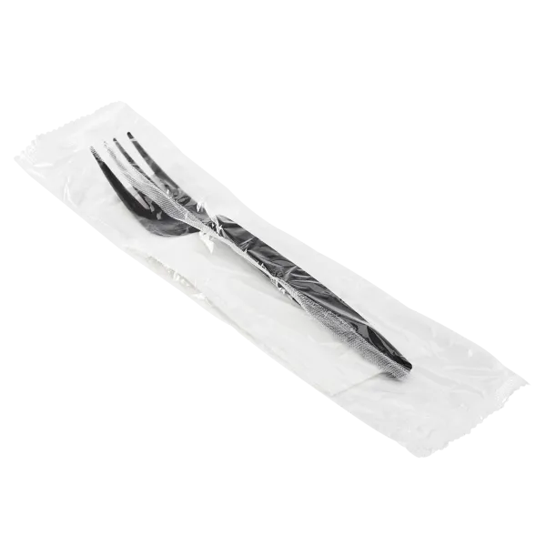 Karat PP Plastic Heavy Weight Cutlery Kits (Fork, 1-ply Napkin), Black - 500 kits